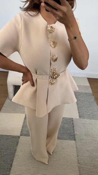 Cream  peplum coord with gold buttons - Bella - Fash Focused