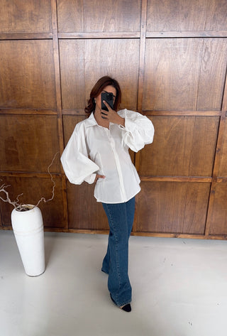 White voluminous sleeve back tie shirt- rara - Fash Focused
