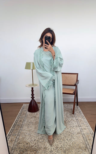 Mint lace detail kimono two piece - aliyah - Fash Focused