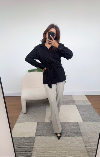 Black suede button down shirt - kiah - Fash Focused