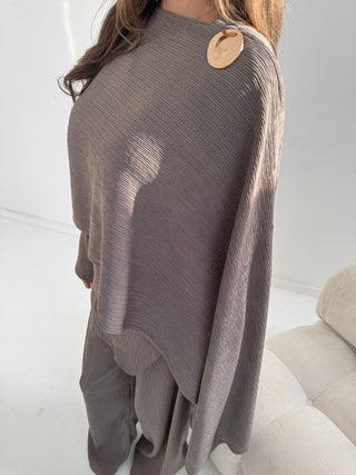 Taupe scarf coord with gold brooch- imani - Fash Focused