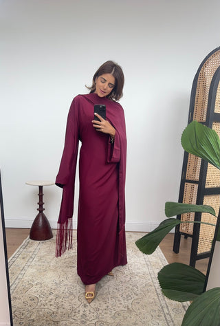 Burgandy fringe cape dress- elara