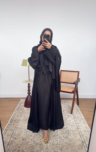 Black shimmer three piece abaya set- malisa - Fash Focused