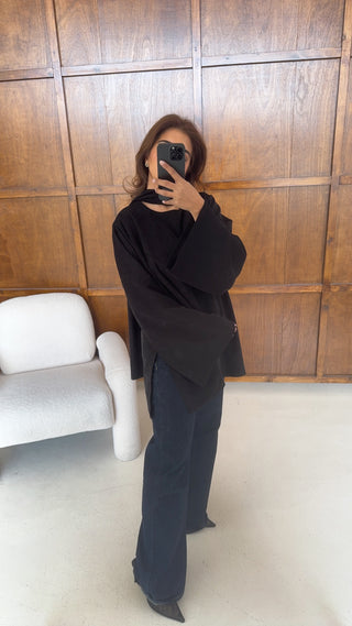 Black suede top with scarf- Lana