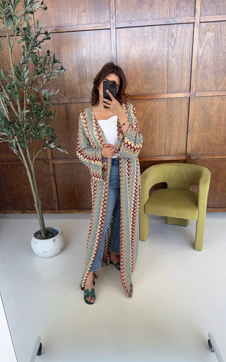 Zigzag crochet kimono with belt- sahi - Fash Focused