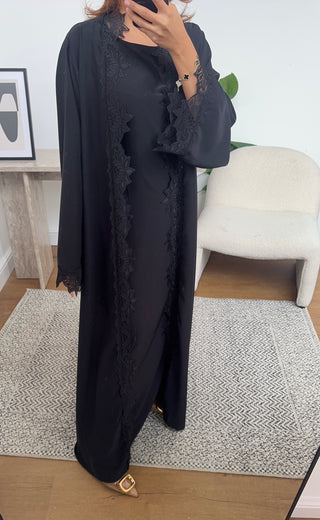 Black lace detail kimono two piece - aliyah - Fash Focused