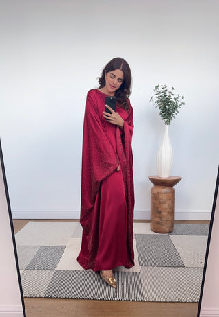 wine studded kaftan with belt- nura - Fash Focused