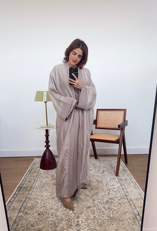 Taupe two piece abaya set-  qara