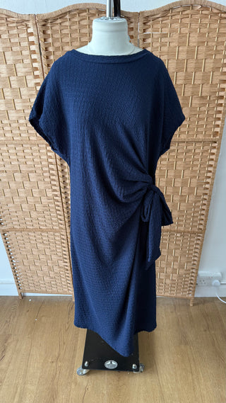 Navy ruched wrap dress OUTLET - Fash Focused