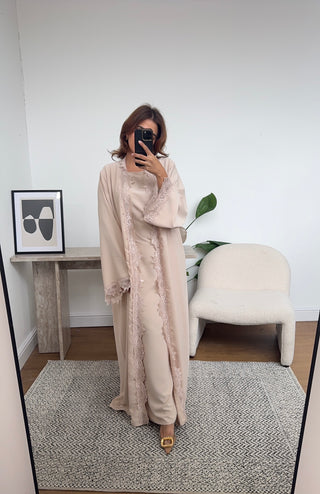 Cream lace detail kimono two piece - aliyah - Fash Focused