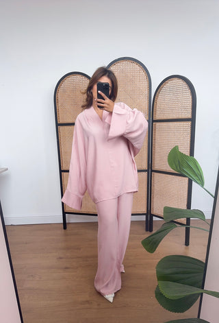 pink coord with mandarin collar- mila