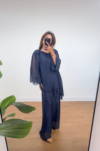 Navy chiffon asymmetric coord - Asma - Fash Focused