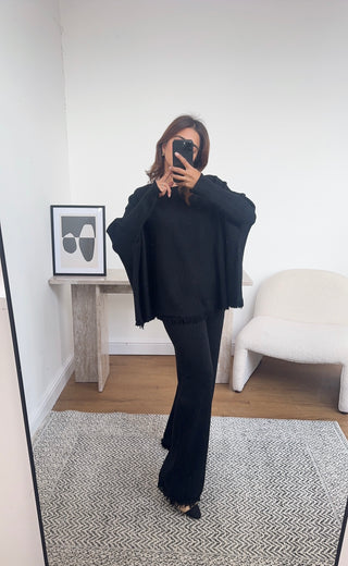 Black fringe knit coord- jiya - Fash Focused