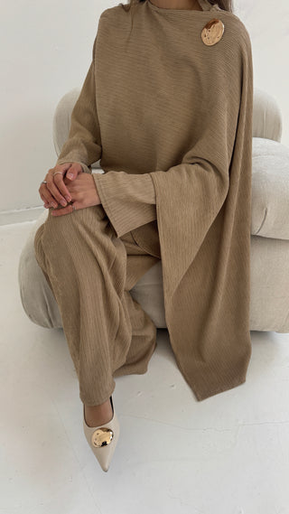 Nude scarf coord with gold brooch- imani - Fash Focused