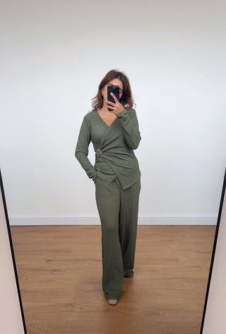 Olive ruched wrap coord - Yenvi - Fash Focused