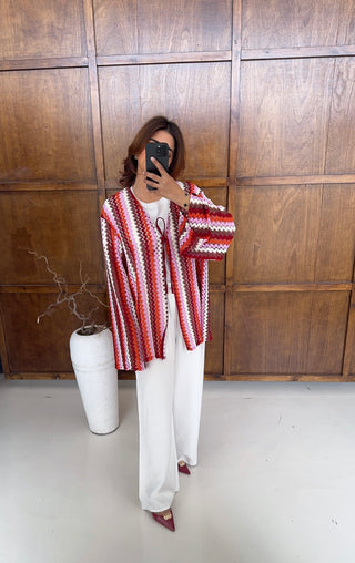 Pink Zigzag crochet kimono with tie- azura - Fash Focused