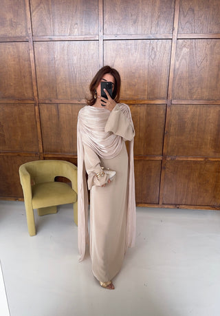 cream dress with drape detail- sani - Fash Focused