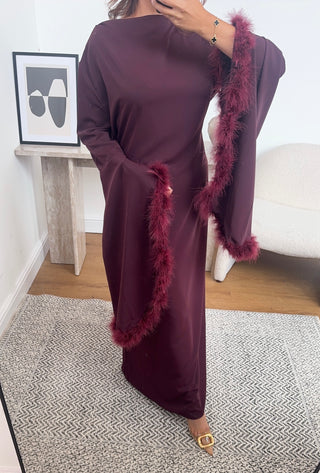Plum faux feather dress- tina - Fash Focused