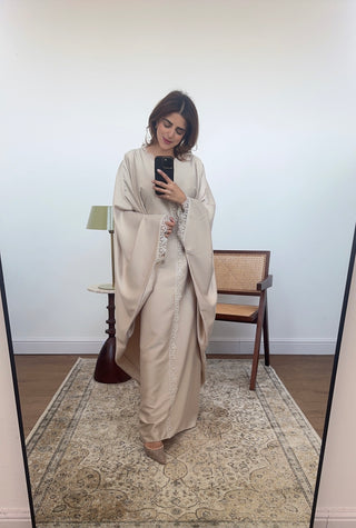 Beige butterfly lace detail kaftan- vela - Fash Focused