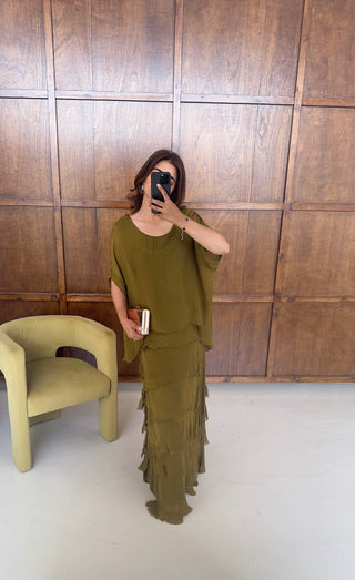 Lime chiffon dress with ruffle- jesna