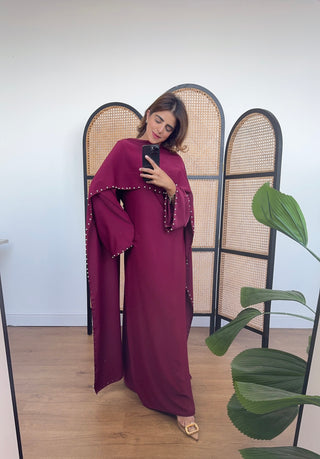 Wine pearl cape dress- sisi