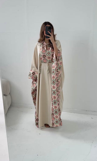 Luxury beige embroidered kaftan - ilya - Fash Focused