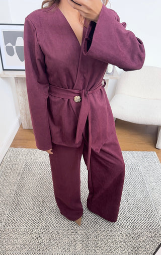 Burgandy suede blazer two piece- eila - Fash Focused