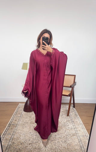 Burgandy butterfly lace detail kaftan- vela - Fash Focused