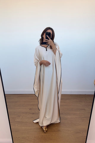 cream kaftan dress with a belt- aya - Fash Focused