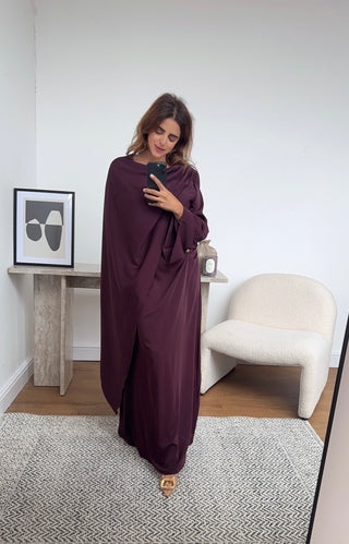 Plum dress with drape scarf- zaria - Fash Focused