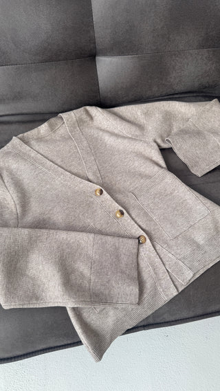 taupe  cardigan with pockets - Indy - Fash Focused