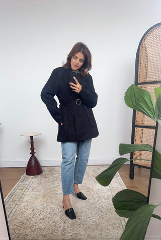 Black brushed blazer jacket- iela - Fash Focused