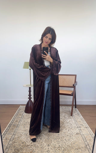 Coco velvet lace abaya- hala - Fash Focused