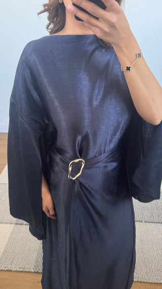 Navy crinkle cape dress - alya - Fash Focused