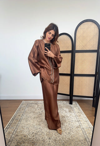 Brown pearl lace coord-Aleen - Fash Focused