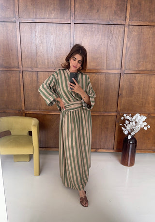 olive two piece stripe skirt set- tabia