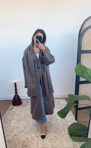 Taupe coat with scarf- margot