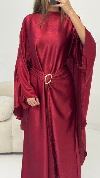 Wine crinkle cape dress - alya - Fash Focused