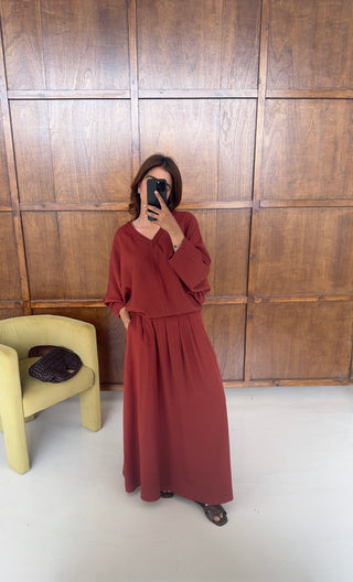 Terracotta braided v neck coord- mirya