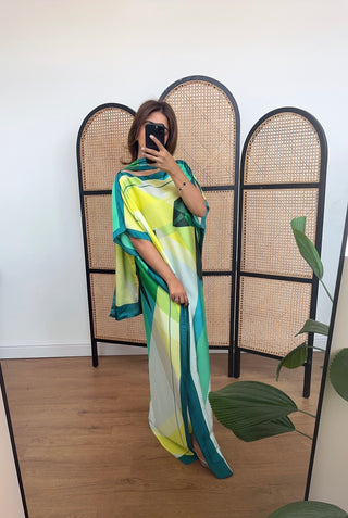 Lime mosaic kaftan with scarf- faria
