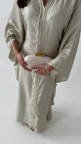 Champagne beige pearl kaftan- marwa - Fash Focused
