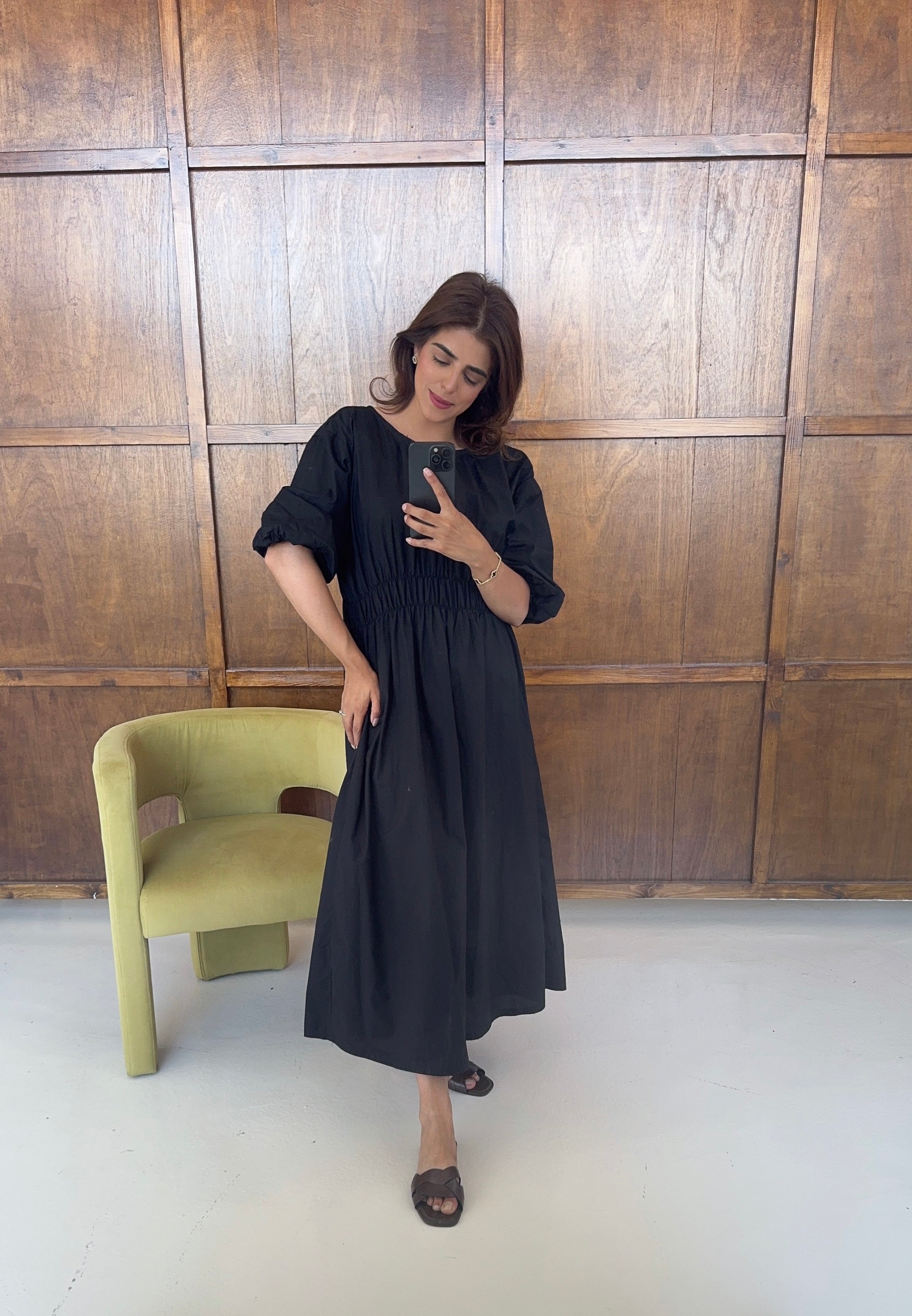 black shirred midi dress Women's Shirred-Hip Midi Dress Black Regular Size XL