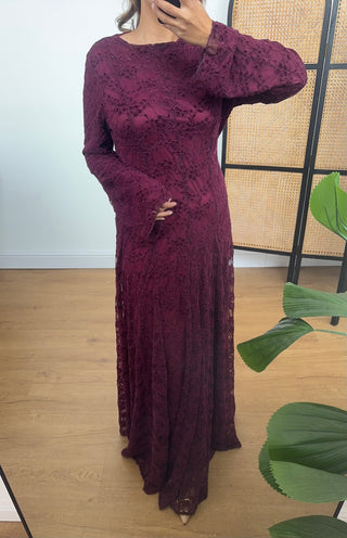 Burgandy  fully lined lace dress- levina