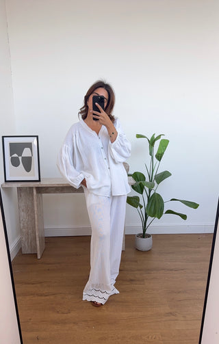 White linen mix broderie coord - mia