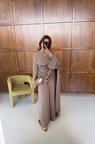 taupe drape cape two piece- vivi - Fash Focused