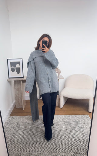 Grey cardigan with scarf attached- hia - Fash Focused