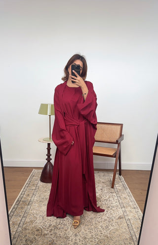 Wine two piece abaya set- hadia - Fash Focused