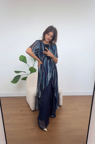 Navy Printed split coord- Keya - Fash Focused