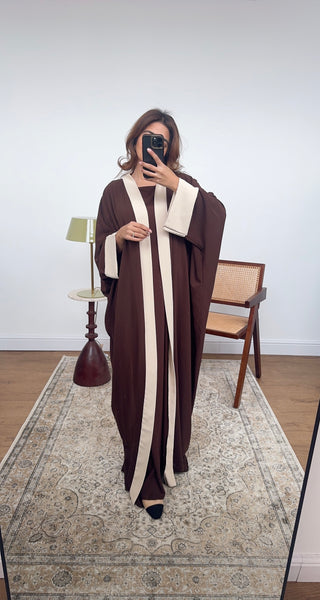 coco/cream two piece abaya set-  vani - Fash Focused