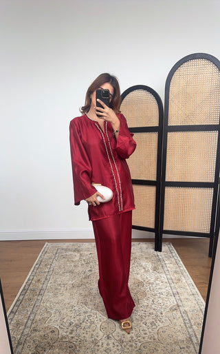 Wine pearl lace coord-Aleen - Fash Focused